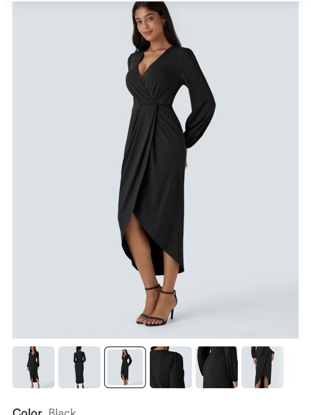 HALARA Black High-Low Wrap Midi Dress